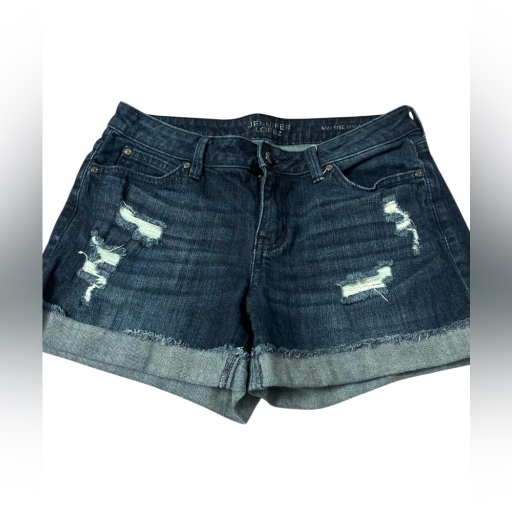 🤍💎💎Jennifer Lopez Dark Blue Distressed Jean Shorts - Picture 4 of 12